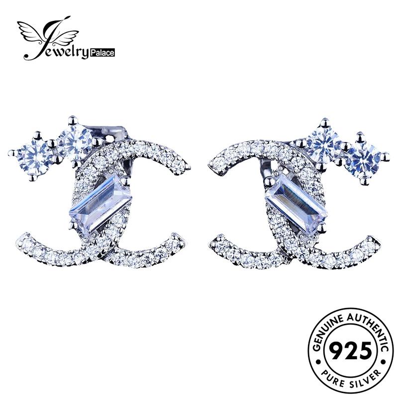 Jewelrypalace Letter Hoop Anting Berlian Perak C Asli Wanita925 Moissanite E1051