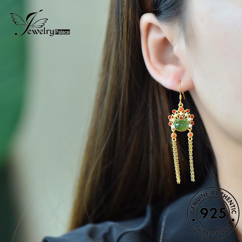 Jewelrypalace Peking Opera Wanita Asli Anting Tusuk Perak925 Giok E1021