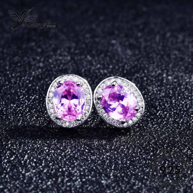 Jewelrypalace Anting Pink Asli Wanita Oval Tusuk Berlian925 Perak Kristal E1077