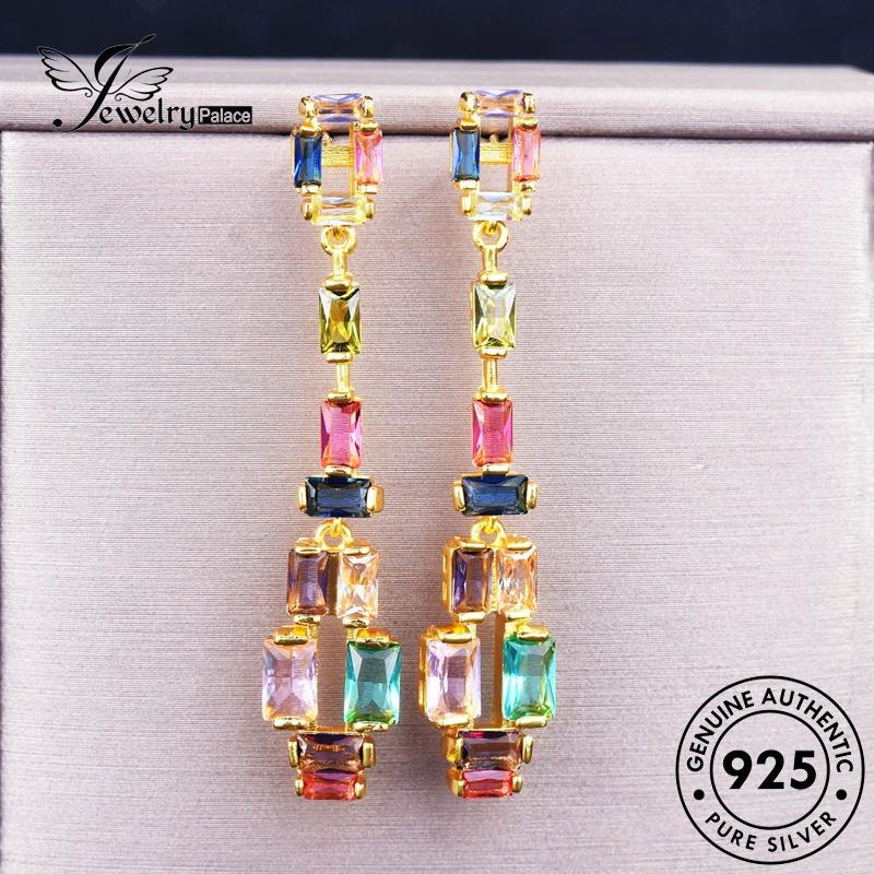 Jewelrypalace Wanita Anting Sapphire Tusuk Persegi Perak925Kolom Asli E1082