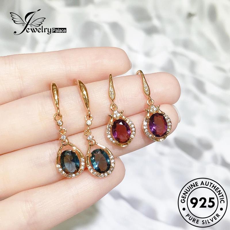 Jewelrypalace Anting Perak Amethyst Wanita925 Kait Asli Gold Oval E1084