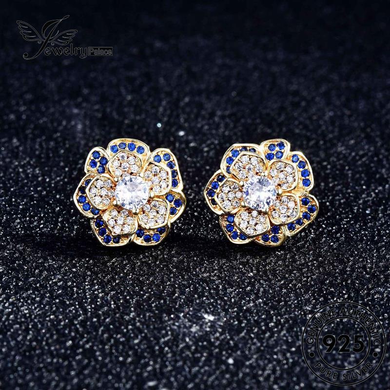 Jewelrypalace Perak Wanita Multi-Layer Bunga925 Anting Emas Stud Moissanite Berlian Asli E1088