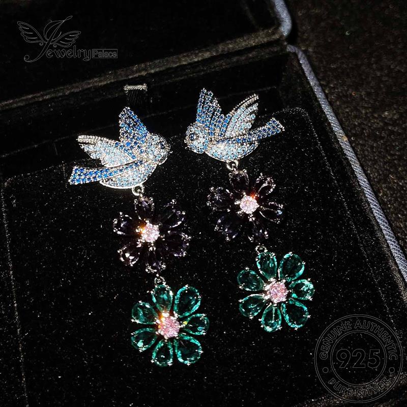 Jewelrypalace Anting Emas Wanita Zamrud Perak Asli Burung Tusuk Kelopak925 E1124