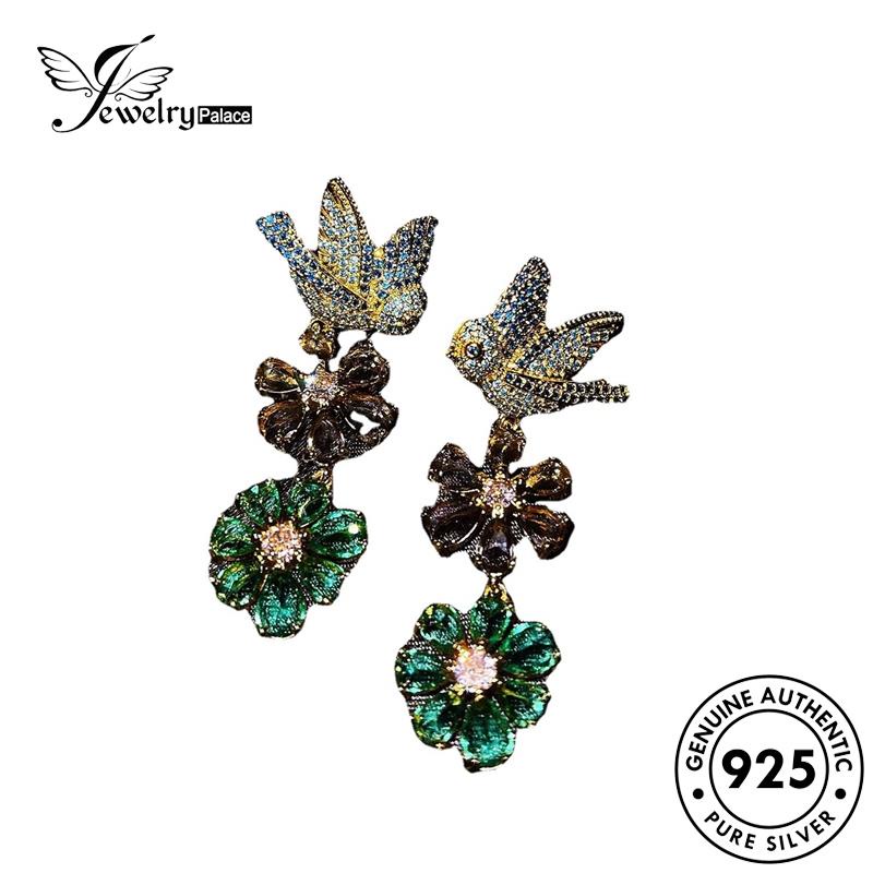 Jewelrypalace Anting Emas Wanita Zamrud Perak Asli Burung Tusuk Kelopak925 E1124