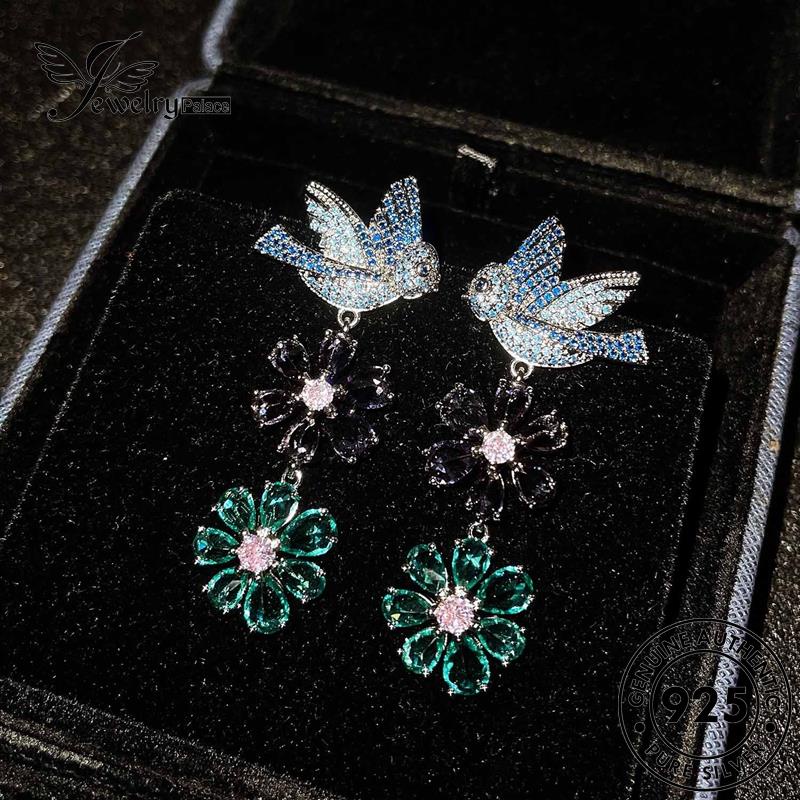 Jewelrypalace Anting Emas Wanita Zamrud Perak Asli Burung Tusuk Kelopak925 E1124