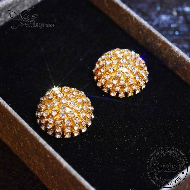 Jewelrypalace Emas Berlian Bulat Asli Stud Perak Wanita Anting925 Moissanite E1126