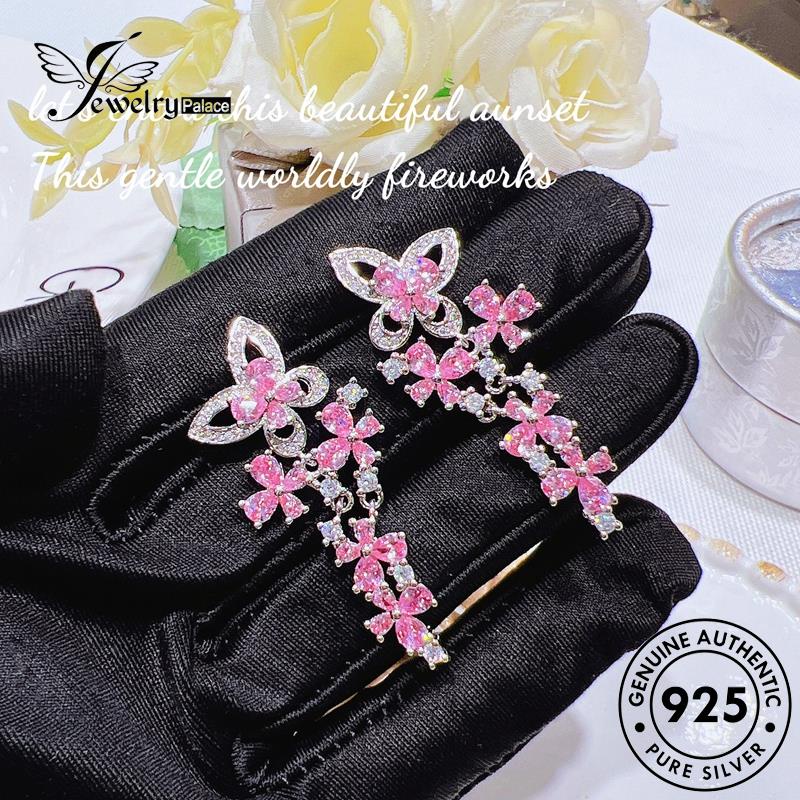 Jewelrypalace Perak925 Anting Kupu Kupu Asli Stud Wanita Kristal Berlian Pink E1157