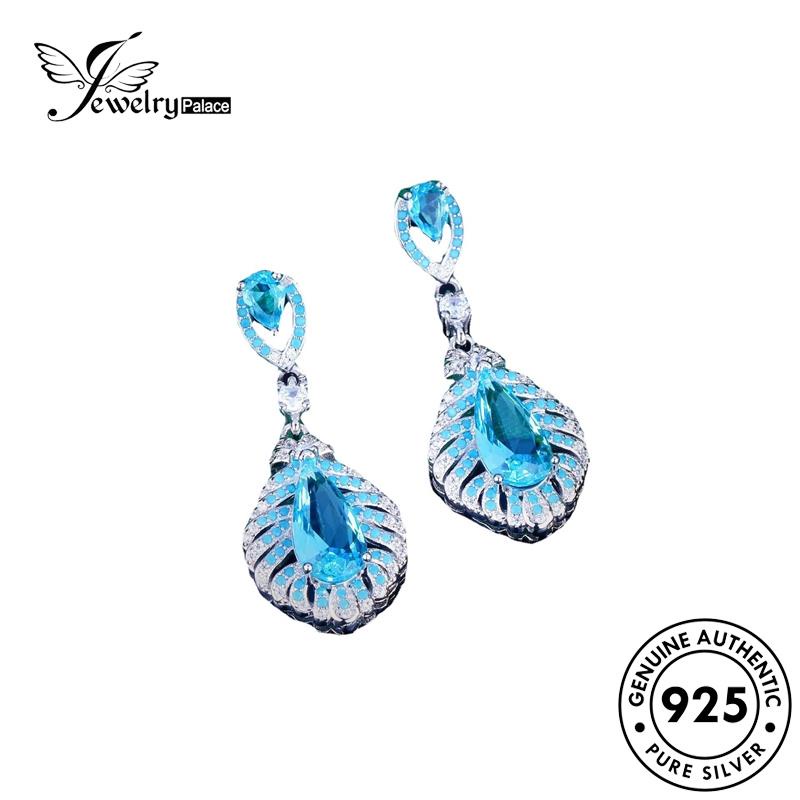 Jewelrypalace Anting Perak Asli Bentuk Wanita Drop925 Aquamarine Stud E1180