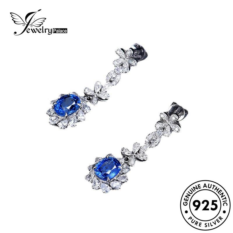 Jewelrypalace Wanita925 Bunga Anting Tusuk Sapphire Matahari Perak Asli E1216