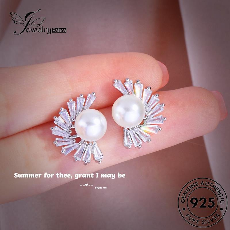 Tempat Perhiasan Wanita Asli925 Stud Kipas Silver Anting Mutiara E1219