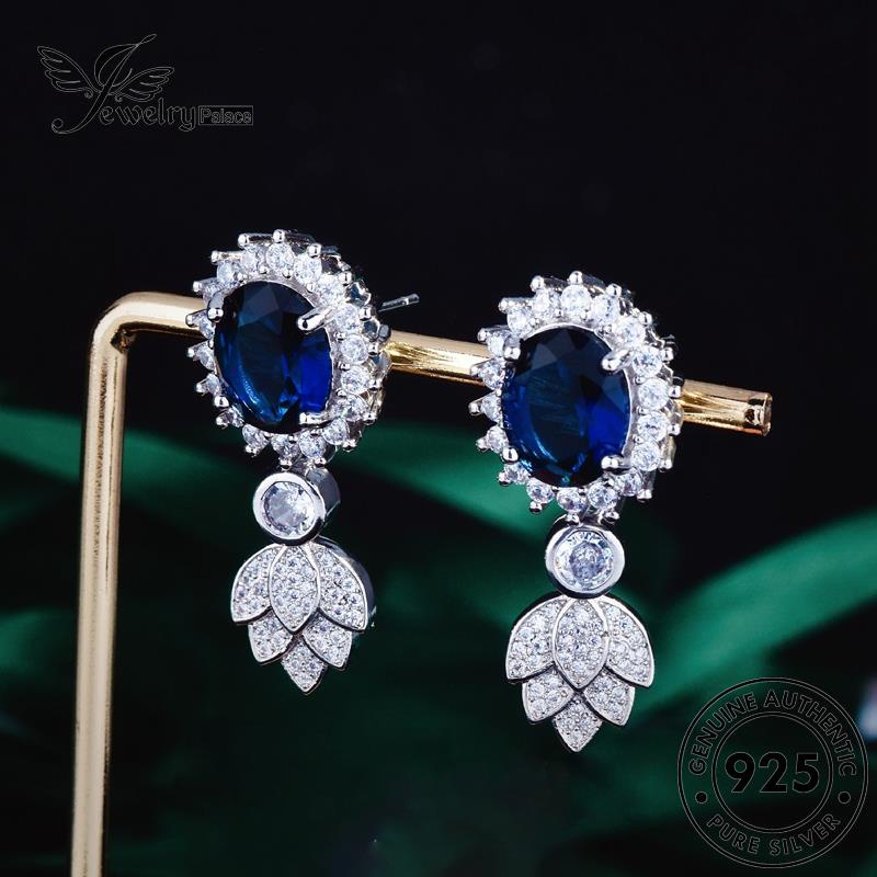 Jewelrypalace Sapphire Asli Wanita925 Anting Tusuk Oval Perak E1221