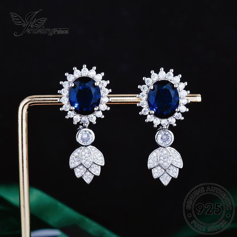 Jewelrypalace Sapphire Asli Wanita925 Anting Tusuk Oval Perak E1221