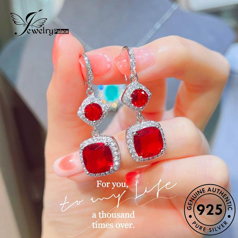 Jewelrypalace Anting Ruby Kotak Perak925 Stud Asli Wanita E1211