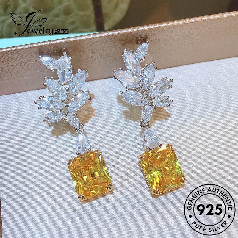 Jewelrypalace Anting Asli Silver Stud Kotak925 Citrine Kolom Wanita E1278