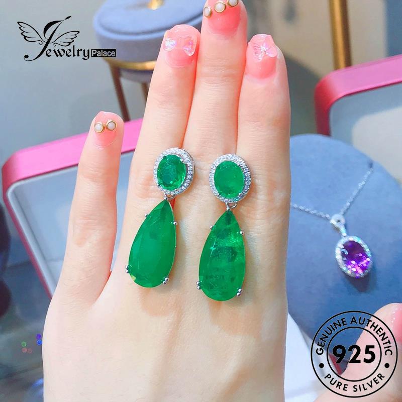 Jewelrypalace Bentuk Anting Perak Emerald Pear Wanita Asli925 Stud E1297