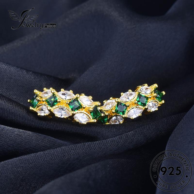 Jewelrypalace Anting Hoop Perak Kuda Wanita925Mata Emas Asli Emerald E1252