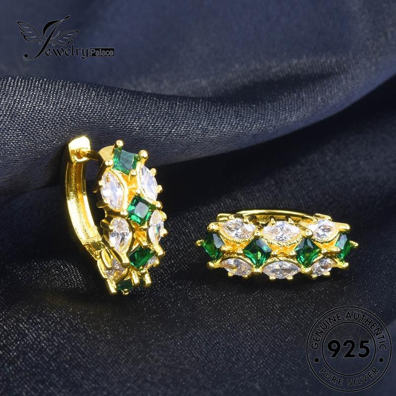 Jewelrypalace Anting Hoop Perak Kuda Wanita925Mata Emas Asli Emerald E1252