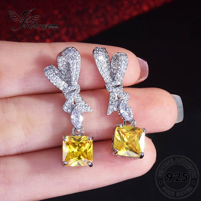 Jewelrypalace Perak Stud Tie Asli Busur Wanita925 Anting Kristal Berlian Pink E1303