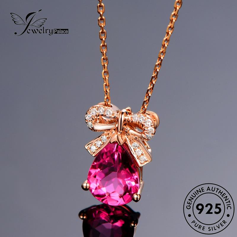 Jewelrypalace Pink Fashion925 Kalung Perak Asli Wanita Butterfly Diamond Gold Kristal N648