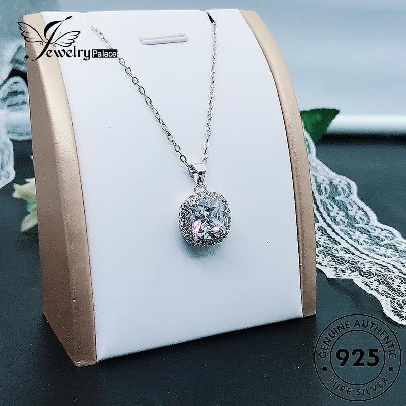 Jewelrypalace Berlian Wanita925 Asli Kalung Perak Klasik Moissanite Persegi N1016