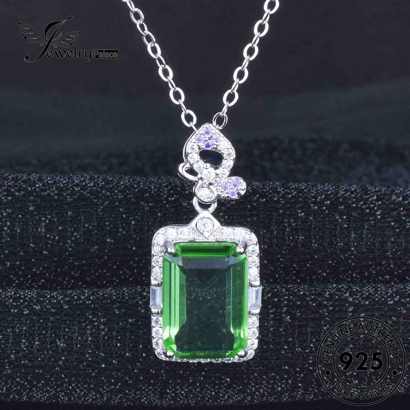 Jewelrypalace925 Kalung Perak Wanita Square Diamond Emerald Asli Klasik N1128