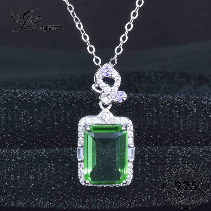 Jewelrypalace925 Kalung Perak Wanita Square Diamond Emerald Asli Klasik N1128