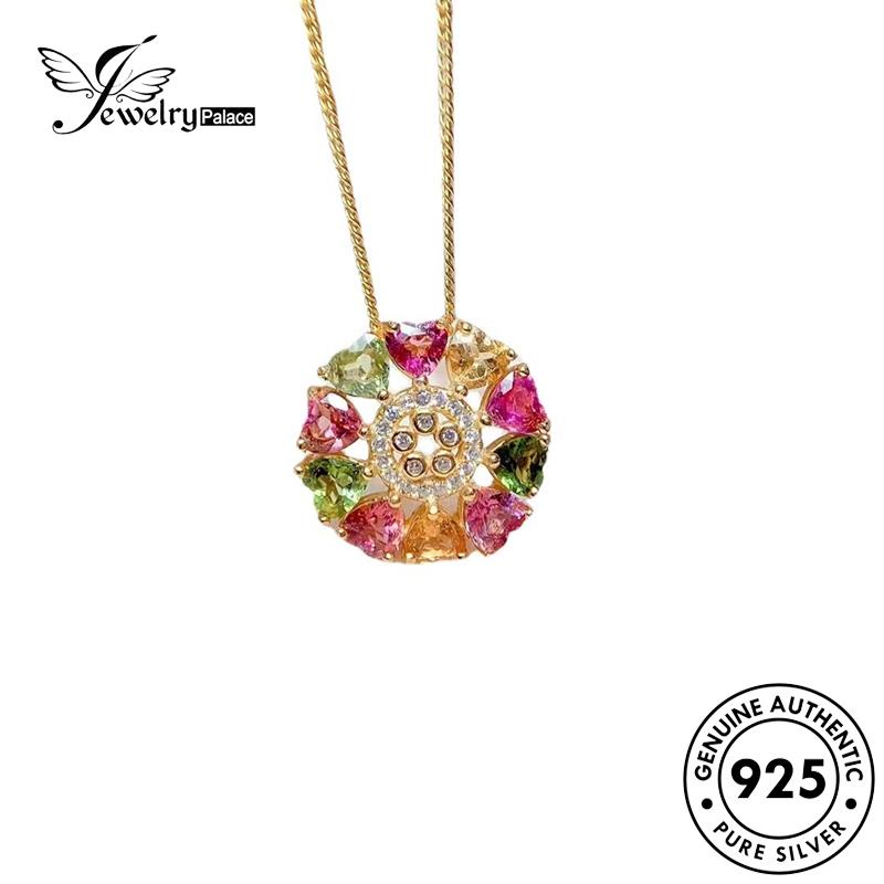 Jewelrypalace Wanita Kalung925 Fashionable Pink Perak Kristal Gold Berlian Pelangi Asli N1102