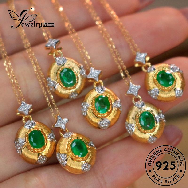 Jewelrypalace Perak Asli Wanita Lingkaran Emerald Kalung Kreatif925 N1108