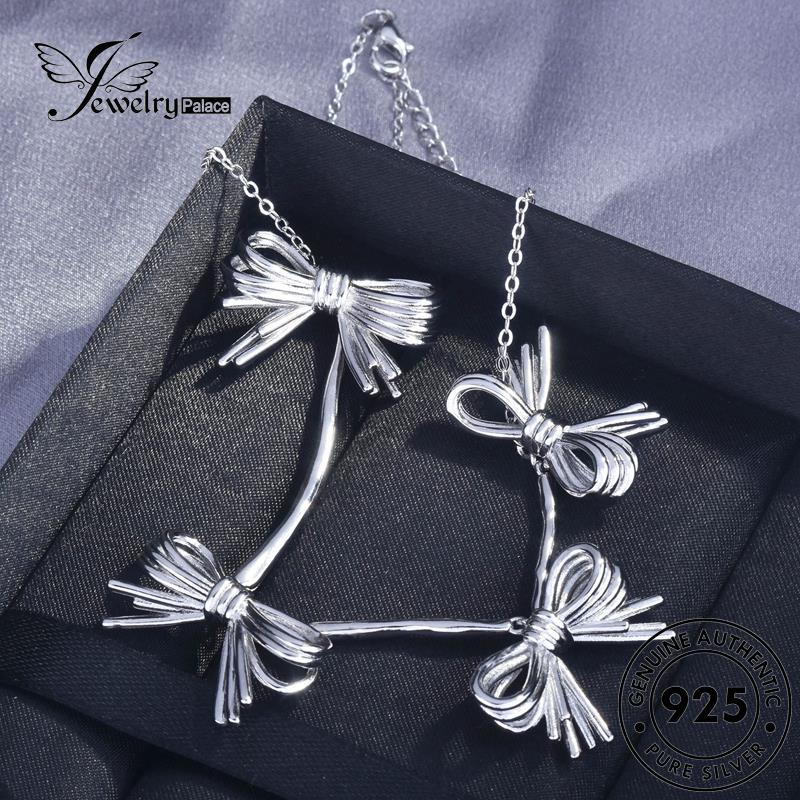 Jewelrypalace925 Temperamen Asli Perak Busur Wanita Kalung Berlian Moissanite N1222