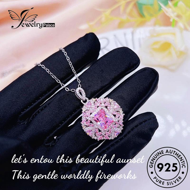 Jewelrypalace Hollow Berlian Asli Fashion Wanita Pink925 Kalung Silver Kristal N1309