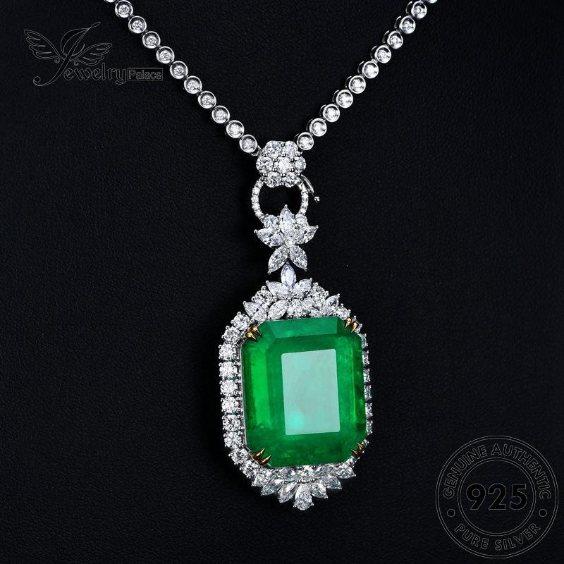 Jewelrypalace Wanita Perak Asli Square Emerald Kalung Berlian Fashion925 N1377