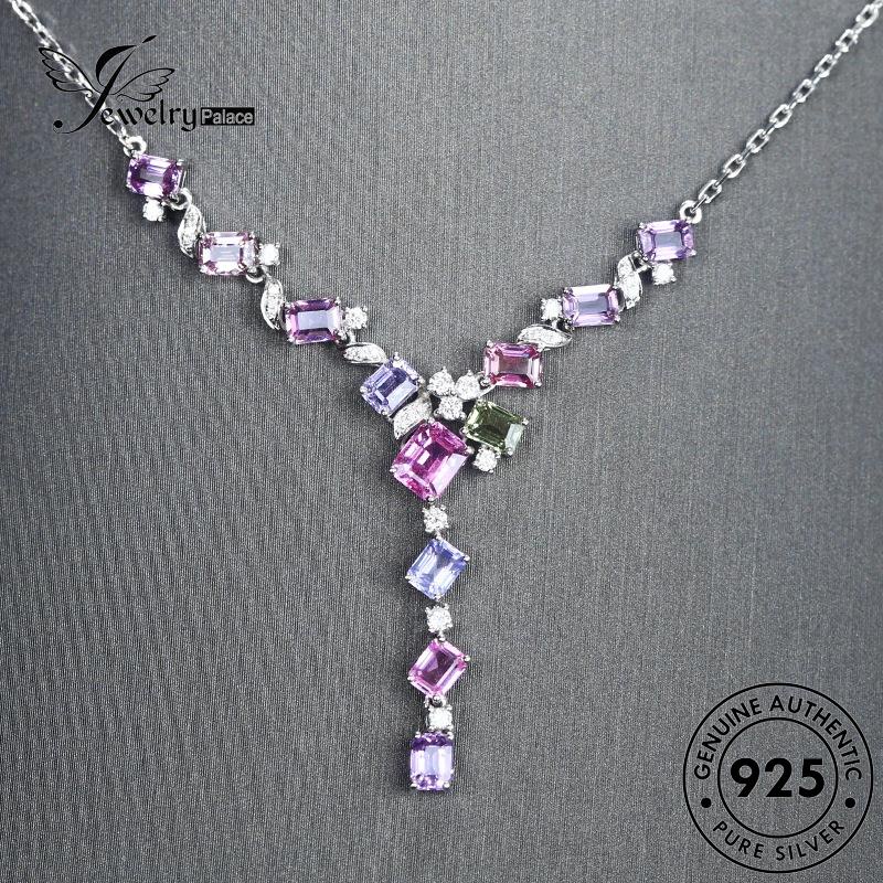 Jewelrypalace Crystal Light925 Kalung Perak Wanita Berlian Mewah Pink Asli N1419