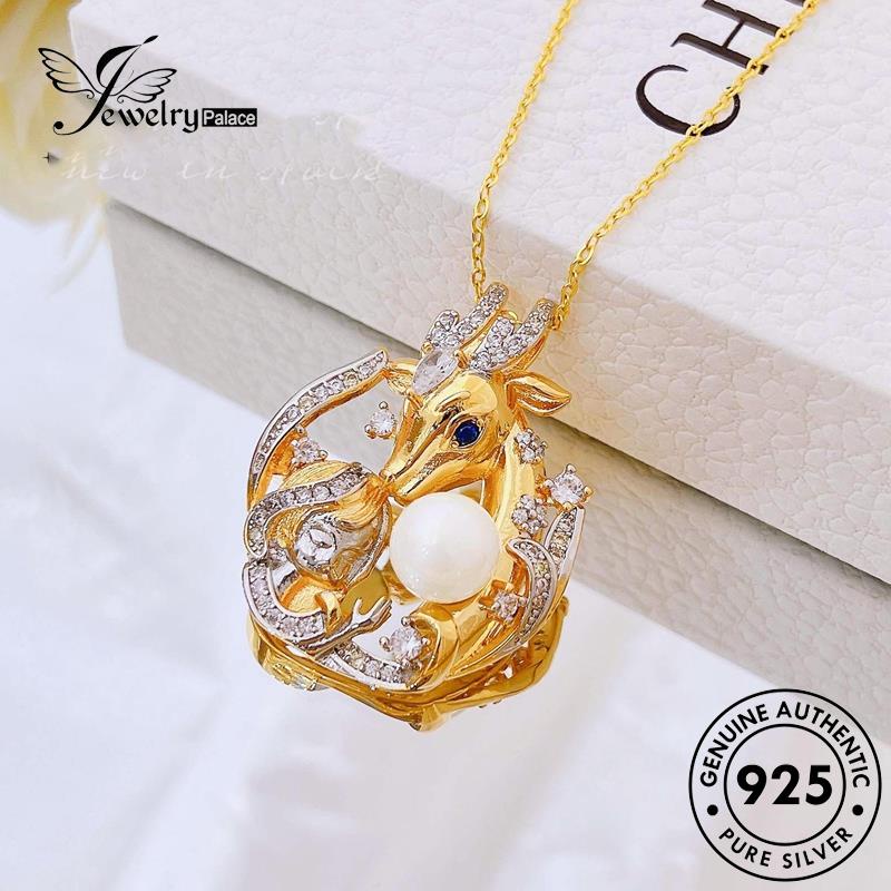 Jewelrypalace Wanita925 Unicorn Perak Kalung Mutiara Asli Kreatif N1575