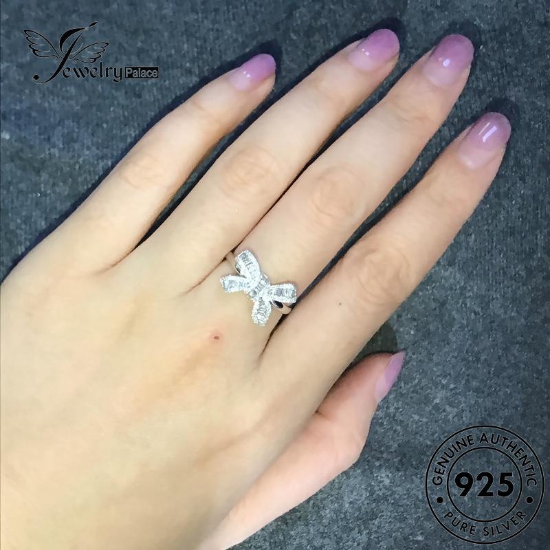 Jewelrypalace Pribadi Wanita Berlian Perak Moissanite Asli925Cincin Busur R42