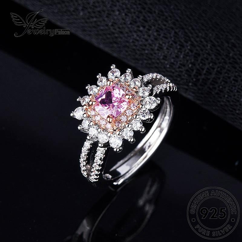 JEWELRYPALACE Perhiasan korea Asli 925 Crystal Pink Perak Wanita Kawin Murni Square Aksesori Sterling Silver Cincin Diamond Silver Original Nikah Retro R4