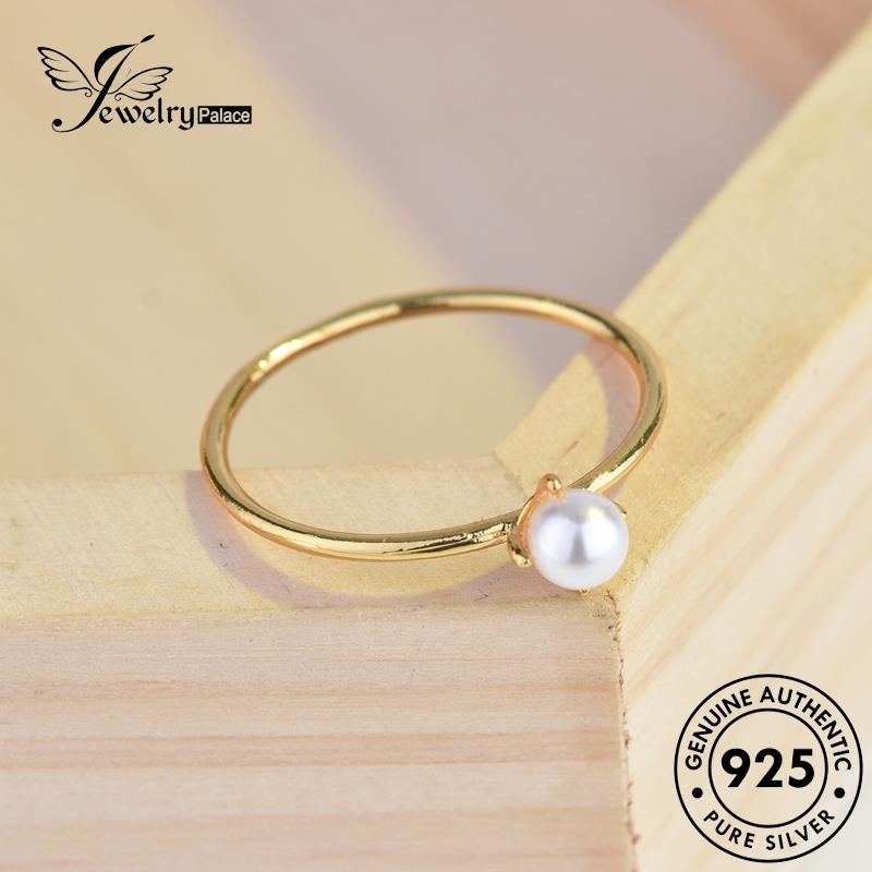 JEWELRYPALACE korea Murni Kawin Gold Wanita 925 Sterling Retro Asli Aksesori Original Cincin Nikah Mini Perhiasan Silver Perak Silver Pearl R128