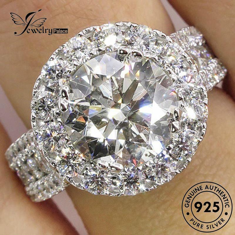 JEWELRYPALACE Moissanite Wanita Fashion Aksesori Asli Nikah Murni Sterling 925 Original Perhiasan Silver Kawin Diamond Cincin korea Silver Round Perak R137