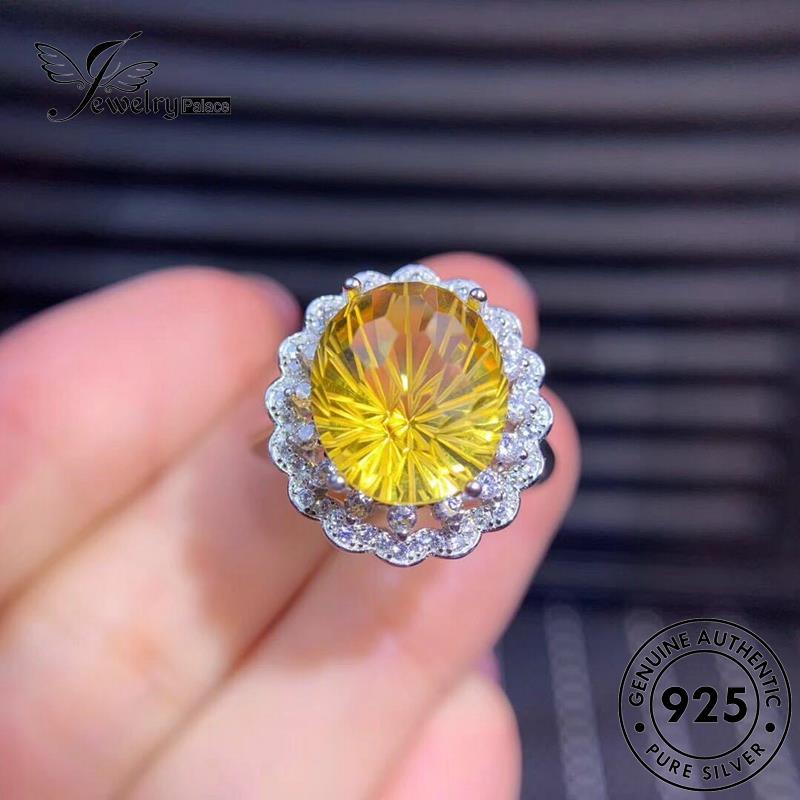 JEWELRYPALACE Sterling Gold Asli Nikah Cincin Silver Oval korea Aksesori Murni Wanita Silver Fashion Kawin Original 925 Perak Citrine Perhiasan R254