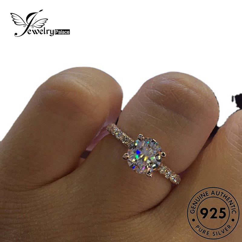 JEWELRYPALACE Gold Silver Perak Cincin Sterling Round Silver Classic Original 925 Nikah korea Asli Moissanite Wanita Murni Aksesori Perhiasan Kawin Diamond R305