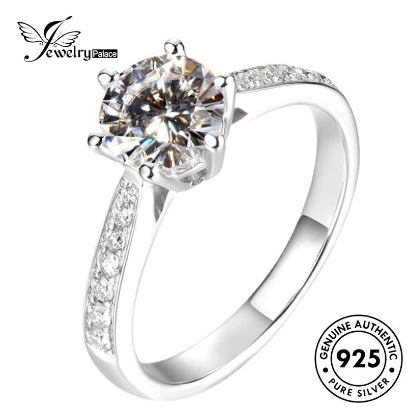 JEWELRYPALACE Aksesori Diamond 925 Sterling Moissanite Fashion Perhiasan Asli Crown Perak Silver Six-Prong Kawin Murni Silver korea Original Nikah Cincin Wanita R315