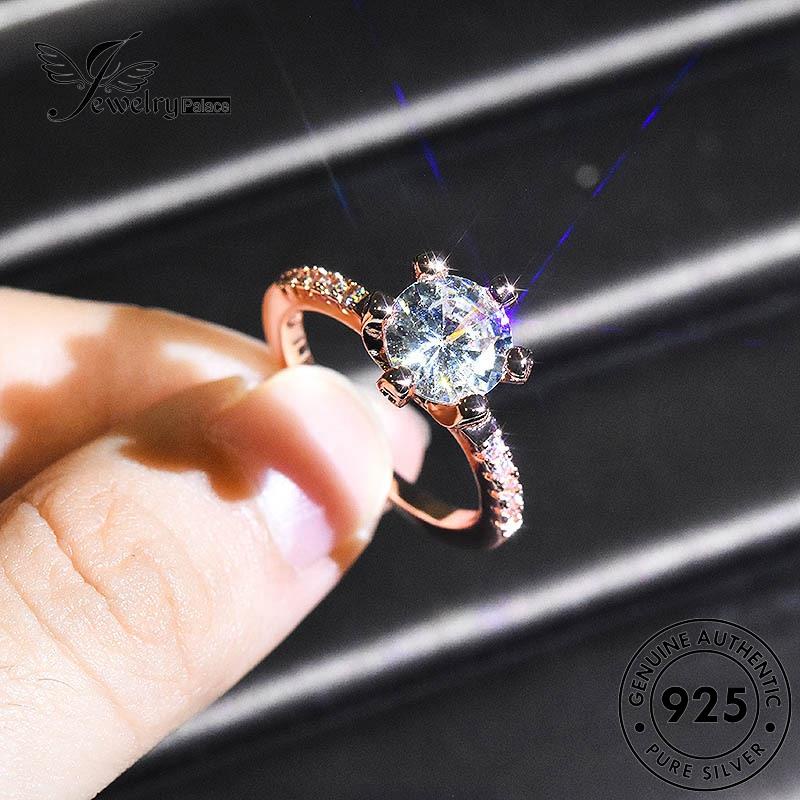 JEWELRYPALACE Silver Six Nikah Murni Wanita Moissanite korea 925 Gold Original Aksesori Claws Kawin Perhiasan Asli Diamond Sterling Cincin Perak Silver Fashion R490