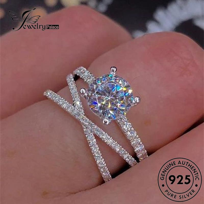 JEWELRYPALACE Aksesori Silver Moissanite Nikah Wanita Cincin Fashion Silver Diamond Double Perak 925 Original Asli Layer Perhiasan Sterling korea Kawin Murni R333