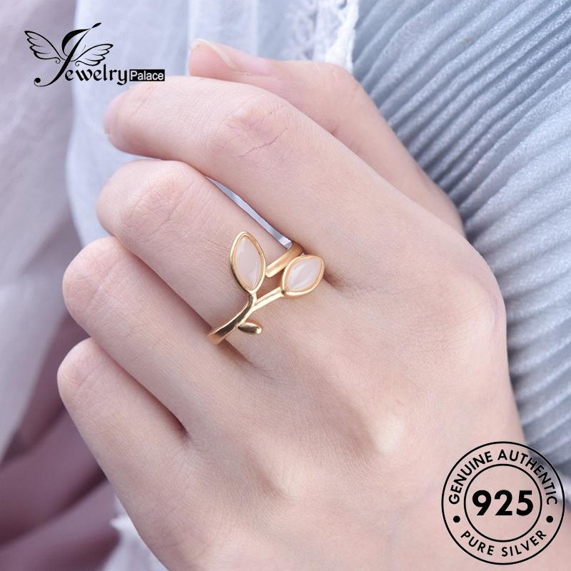 JEWELRYPALACE Nikah Perak Asli Perhiasan Original Jade Sterling Kawin Gold 925 Creative korea Cincin Leaves Wanita Silver Aksesori Murni Silver R599