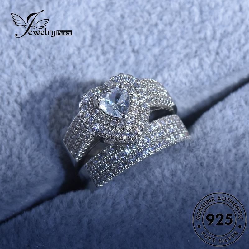 JEWELRYPALACE Heart Murni Sterling Original Silver Couple Aksesori Pasangan Asli Perhiasan Retro Silver 925 Diamond Cincin Moissanite Perak Nikah korea Kawin R632
