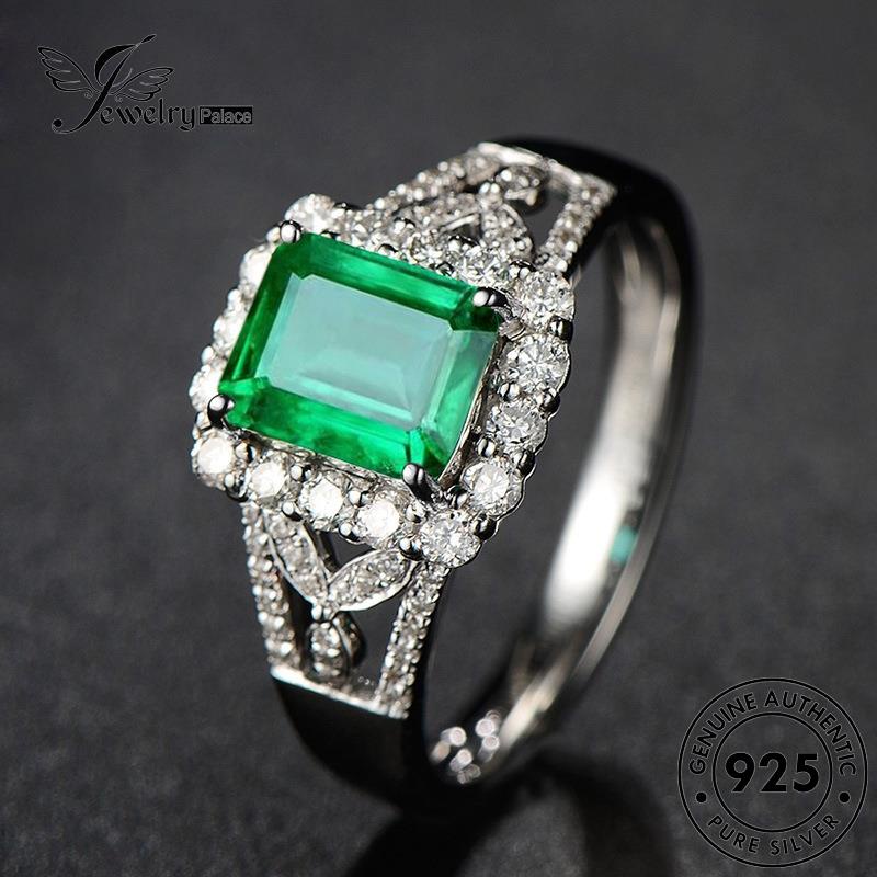 JEWELRYPALACE 925 Wanita Nikah Sterling Murni Emerald Classic Aksesori Original Square Silver korea Kawin Perhiasan Perak Silver Cincin Asli R636