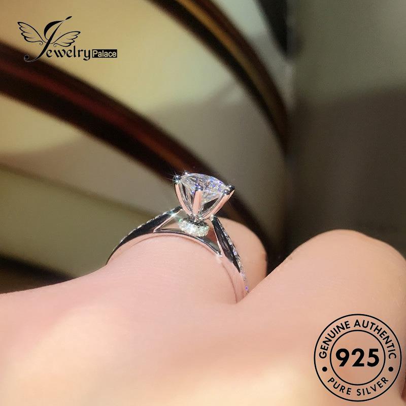 JEWELRYPALACE Nikah Sterling Cincin Asli 925 Silver Diamond Murni Wanita korea Original Perak Moissanite Classic Aksesori Perhiasan Silver Kawin R498