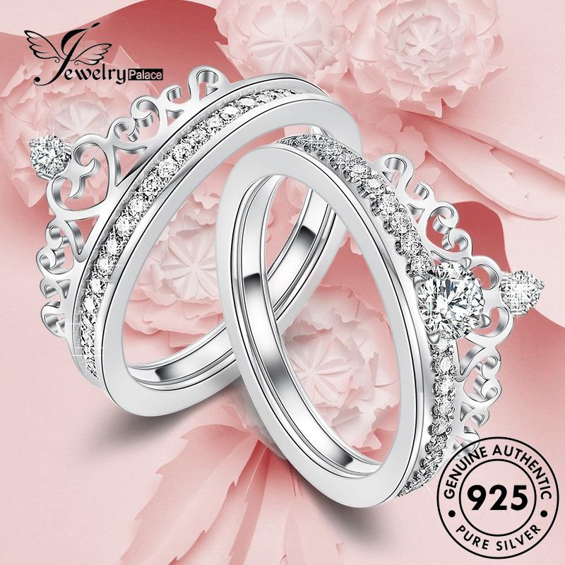 JEWELRYPALACE Wanita Kawin Silver Fashion Cincin Murni 925 Aksesori Silver Perak Moissanite Perhiasan Nikah korea Diamond Gold Original Asli Sterling Crown R764