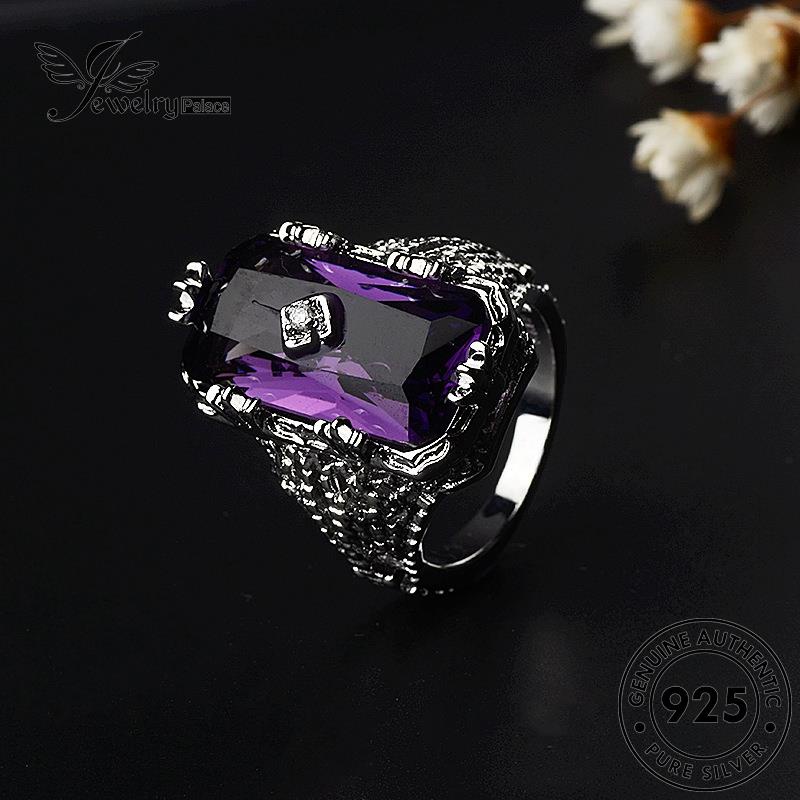 JEWELRYPALACE Square Perhiasan korea Silver Cincin Wanita Original Personality Kawin Asli Nikah Murni Aksesori Amethyst Sterling Silver Perak 925 R882