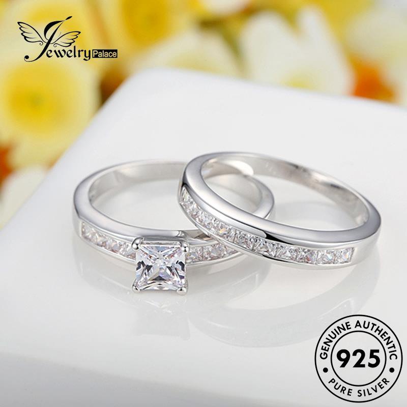 JEWELRYPALACE 925 Silver Double Pink Couple Asli Perak korea Aksesori Diamond Silver Murni Gold Sterling Crystal Pasangan Nikah Kawin Layer Perhiasan Personality Cincin Original R970
