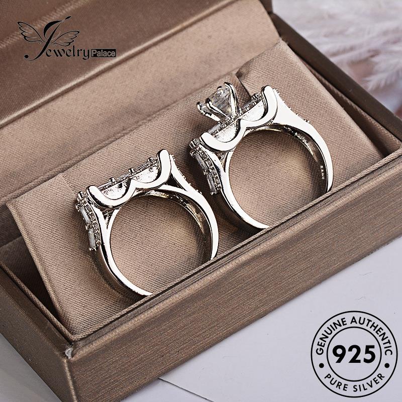 JEWELRYPALACE Nikah Kawin Original Couple Silver Cincin Perhiasan Sterling Aksesori Personality Murni korea 925 Diamond Perak Silver Asli Moissanite Pasangan R1427